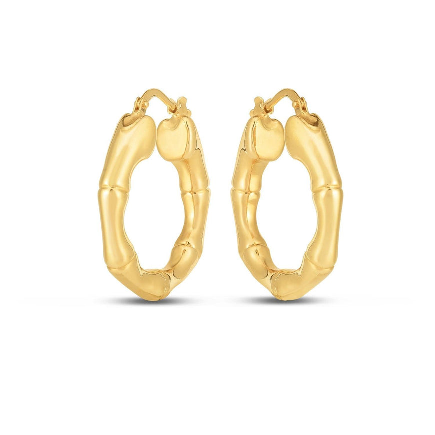 14k Yellow Gold Medium Bamboo Hoop Earrings (25mm) - Ellie Belle