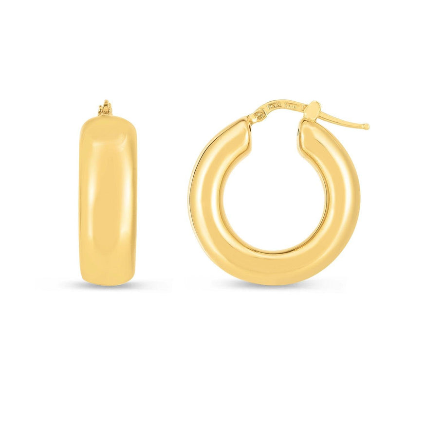 14k Yellow Gold Medium Puffy Hoops - Ellie Belle