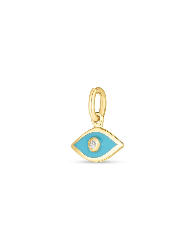 14k Yellow Gold Mini Blue Enamel Evil Eye Charm - Ellie Belle