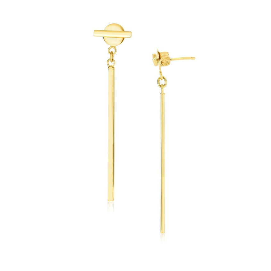 14k Yellow Gold Modern Disc and Bar Drop Earrings - Ellie Belle