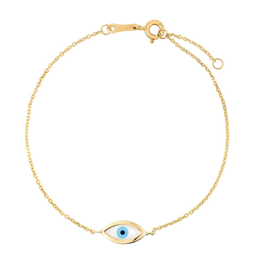 14k Yellow Gold MOP Evil Eye Bracelet - Ellie Belle