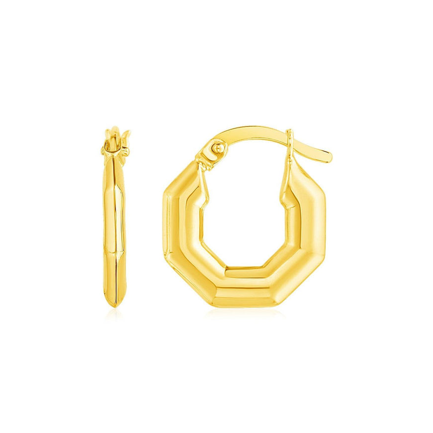 14k Yellow Gold Octagon Hoop Earrings - Ellie Belle