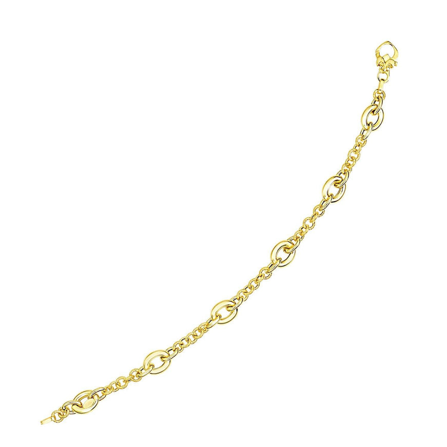 14k Yellow Gold Oval and Round Link Textured Chain Bracelet - Ellie Belle