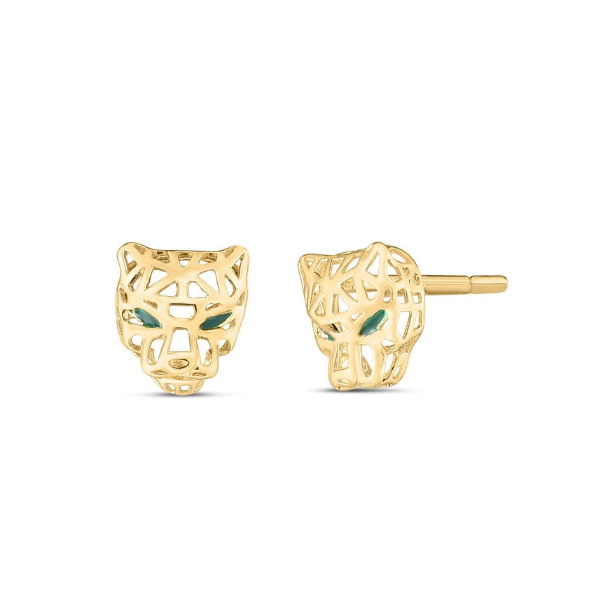 14k Yellow Gold Panther Head Stud Earrings - Ellie Belle