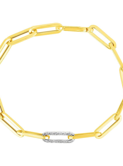 14k Yellow Gold Paperclip Chain Bracelet with Diamond Link - Ellie Belle