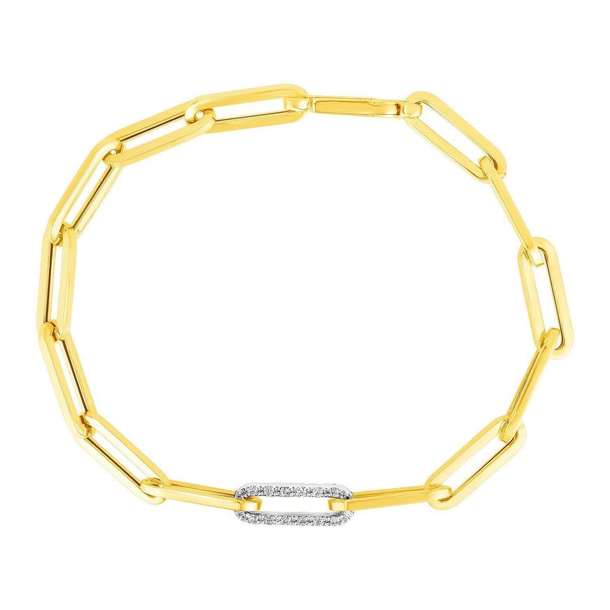 14k Yellow Gold Paperclip Chain Bracelet with Diamond Link - Ellie Belle