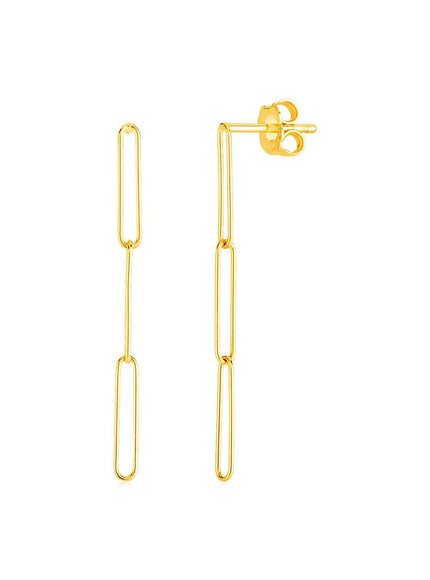 14k Yellow Gold Paperclip Chain Dangle Earrings - Ellie Belle