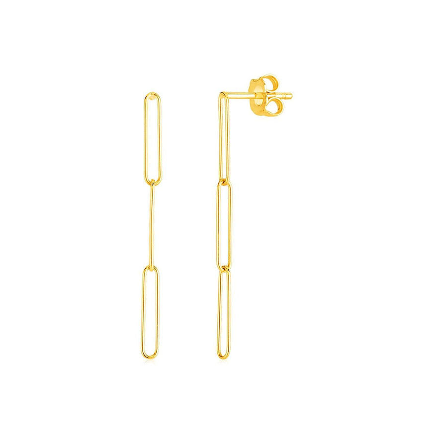 14k Yellow Gold Paperclip Chain Dangle Earrings - Ellie Belle