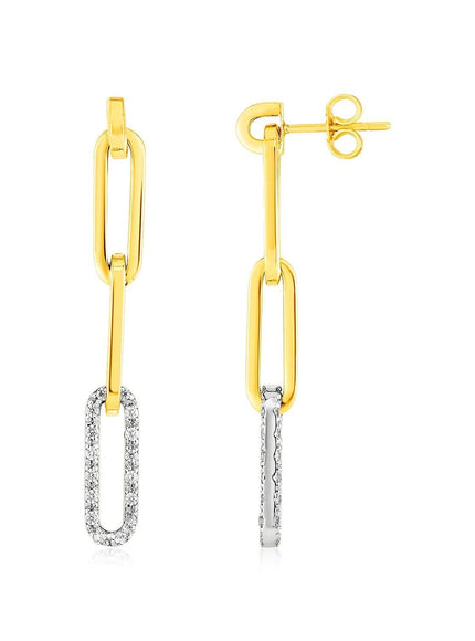 14k Yellow Gold Paperclip Chain Dangle Earrings with Diamonds - Ellie Belle