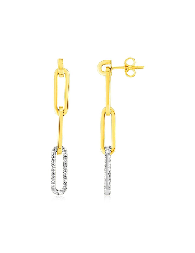 14k Yellow Gold Paperclip Chain Dangle Earrings with Diamonds - Ellie Belle