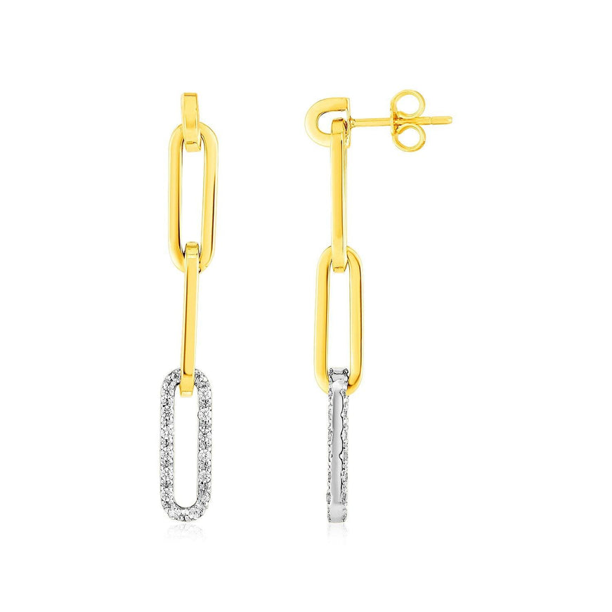 14k Yellow Gold Paperclip Chain Dangle Earrings with Diamonds - Ellie Belle