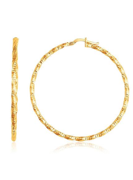 14k Yellow Gold Patterned Hoop Earrings with Twist Design - Ellie Belle