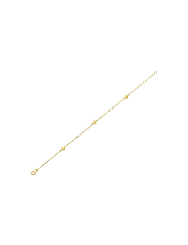 14k Yellow Gold Pearl Clover Bracelet - Ellie Belle