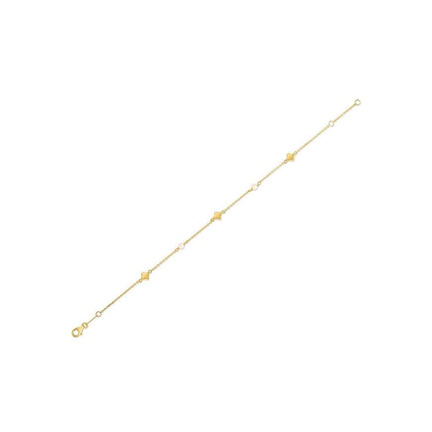 14k Yellow Gold Pearl Clover Bracelet - Ellie Belle