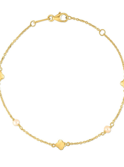 14k Yellow Gold Pearl Clover Bracelet - Ellie Belle