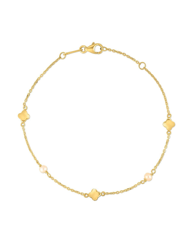 14k Yellow Gold Pearl Clover Bracelet - Ellie Belle