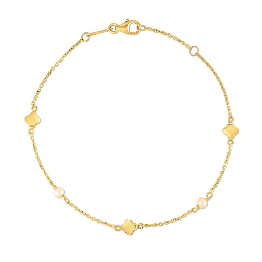 14k Yellow Gold Pearl Clover Bracelet - Ellie Belle