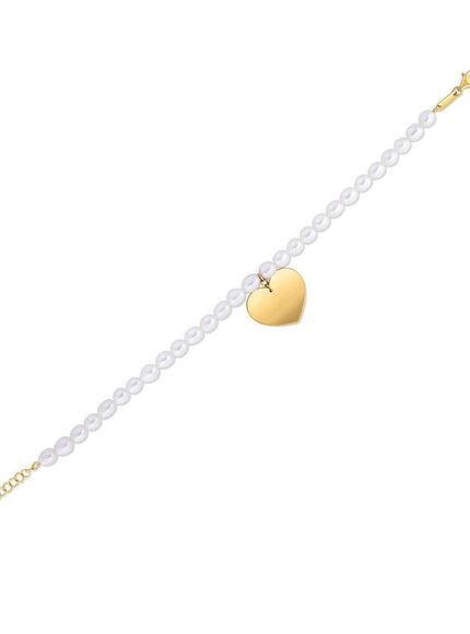 14k Yellow Gold Pearl Heart Charm Bracelet - Ellie Belle