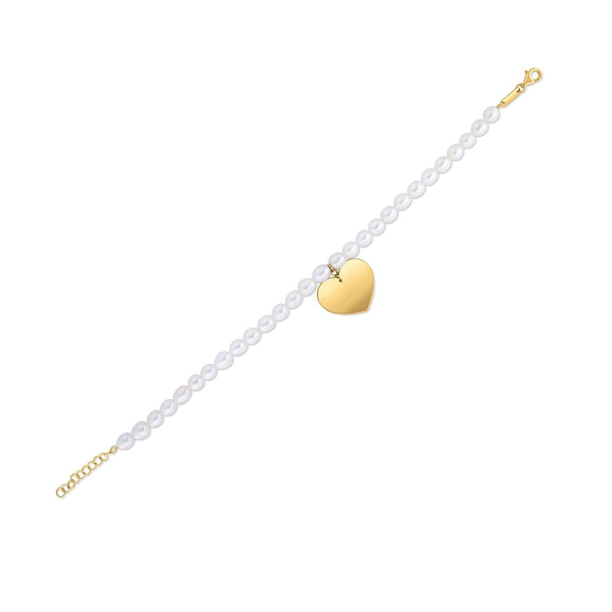 14k Yellow Gold Pearl Heart Charm Bracelet - Ellie Belle