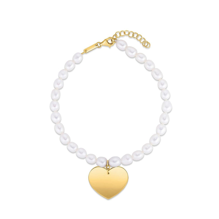 14k Yellow Gold Pearl Heart Charm Bracelet - Ellie Belle