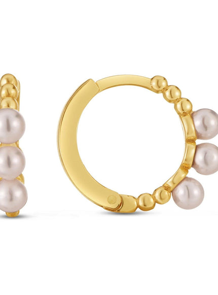 14k Yellow Gold Pearl Huggie Earrings - Ellie Belle