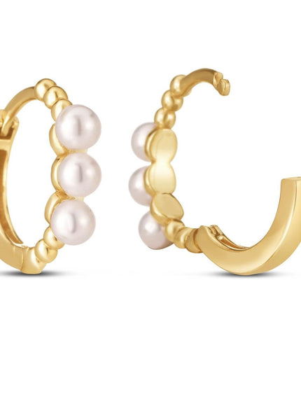 14k Yellow Gold Pearl Huggie Earrings - Ellie Belle