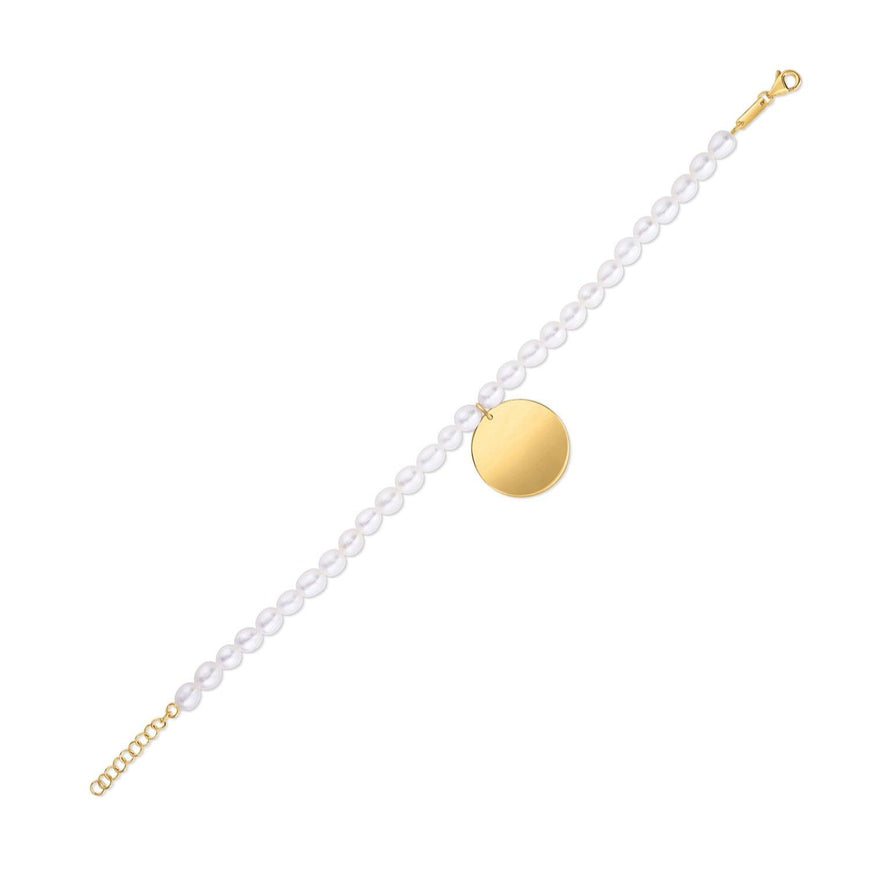 14k Yellow Gold Pearl Tag Charm Bracelet - Ellie Belle