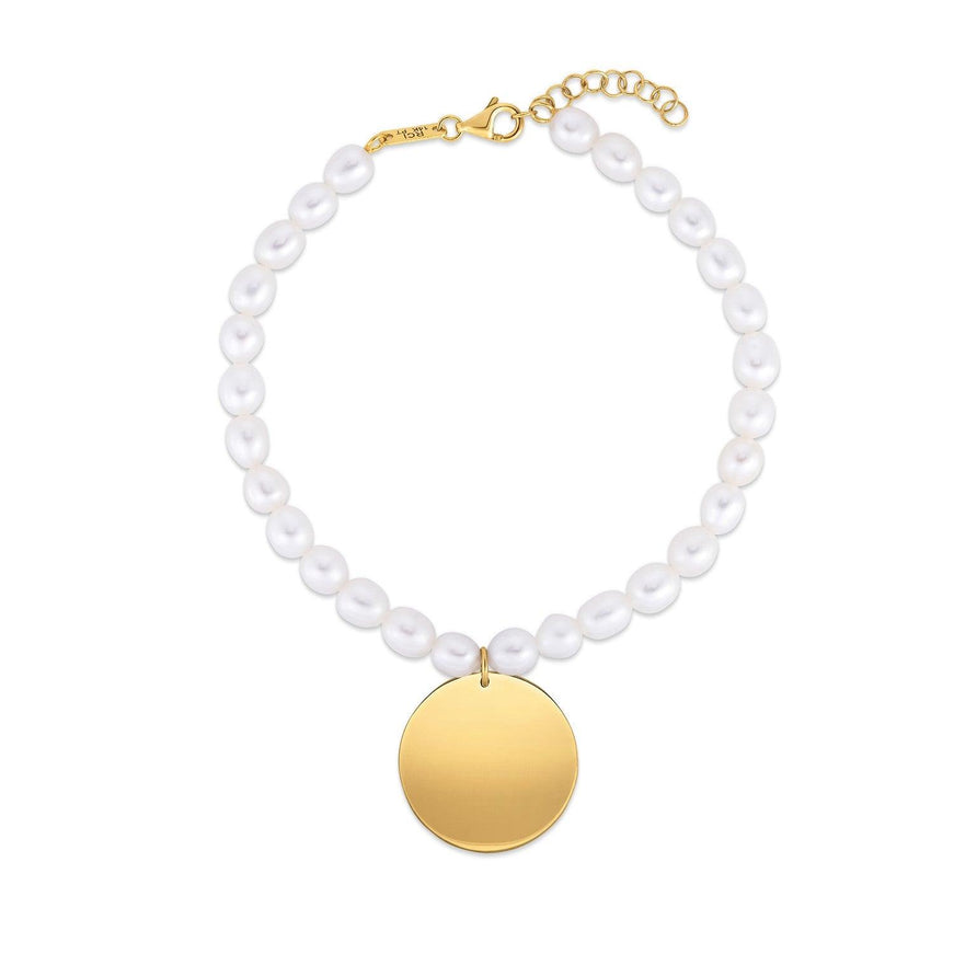 14k Yellow Gold Pearl Tag Charm Bracelet - Ellie Belle