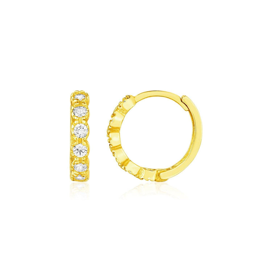 14k Yellow Gold Petite Hoop Earrings with Round Cubic Zirconias - Ellie Belle