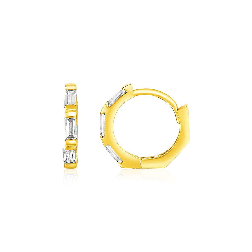 14k Yellow Gold Petite Octagonal Hoop Earrings with Cubic Zirconias - Ellie Belle