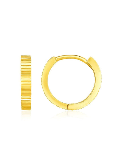 14k Yellow Gold Petite Round Hoop Earrings with Straight Texture - Ellie Belle