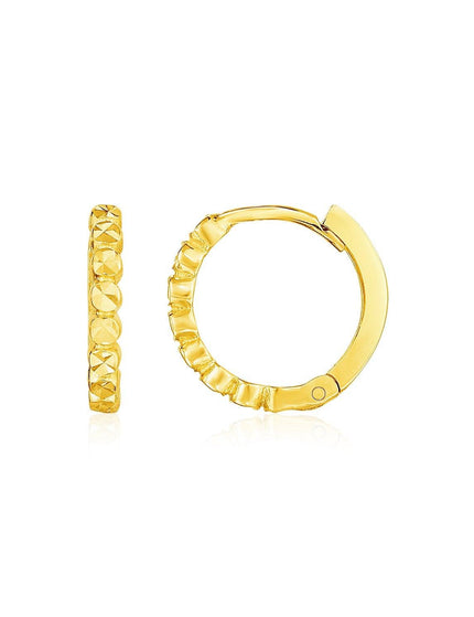 14k Yellow Gold Petite Textured Round Hoop Earrings - Ellie Belle