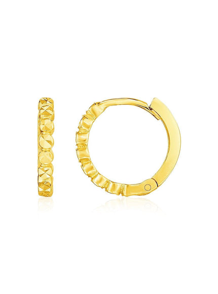 14k Yellow Gold Petite Textured Round Hoop Earrings - Ellie Belle