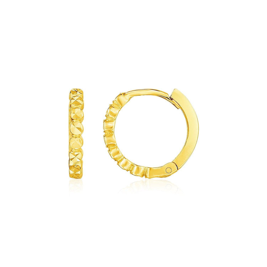 14k Yellow Gold Petite Textured Round Hoop Earrings - Ellie Belle