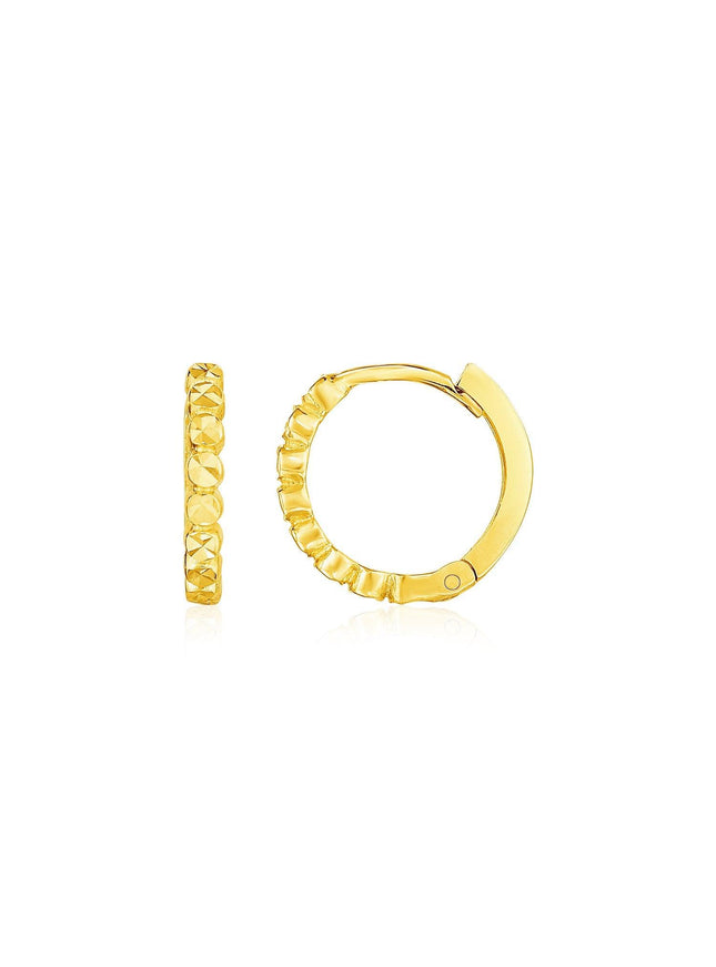 14k Yellow Gold Petite Textured Round Hoop Earrings - Ellie Belle
