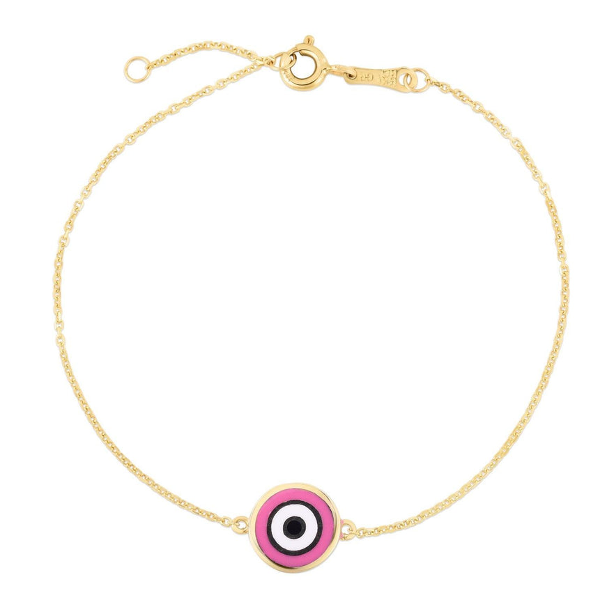 14k Yellow Gold Pink Evil Eye Bracelet - Ellie Belle