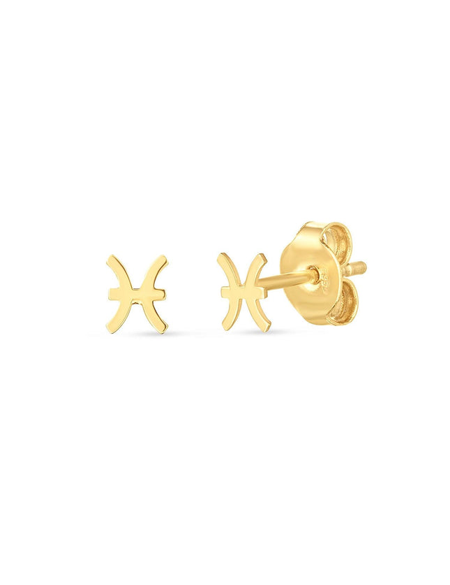 14K Yellow Gold Pisces Stud Earrings - Ellie Belle