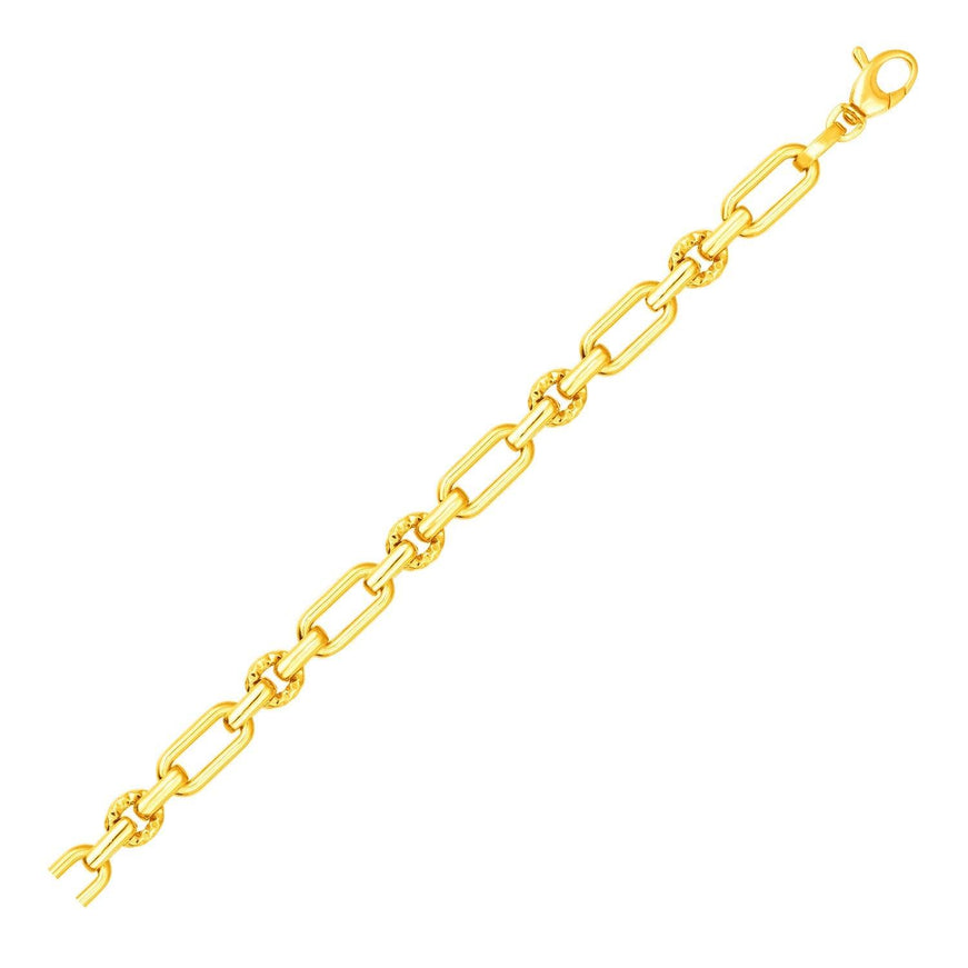 14k Yellow Gold Polished and Textured Link Bracelet - Ellie Belle