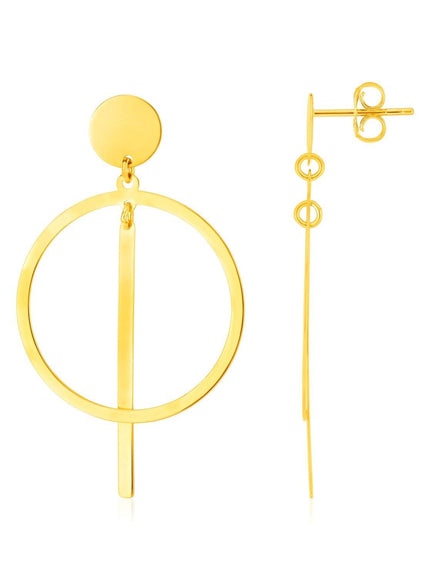 14K Yellow Gold Polished Circle and Bar Earrings - Ellie Belle