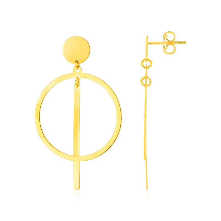 14K Yellow Gold Polished Circle and Bar Earrings - Ellie Belle