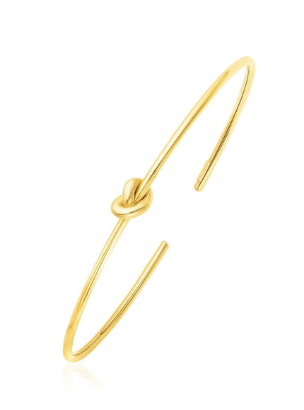 14k Yellow Gold Polished Cuff Bangle with Knot - Ellie Belle