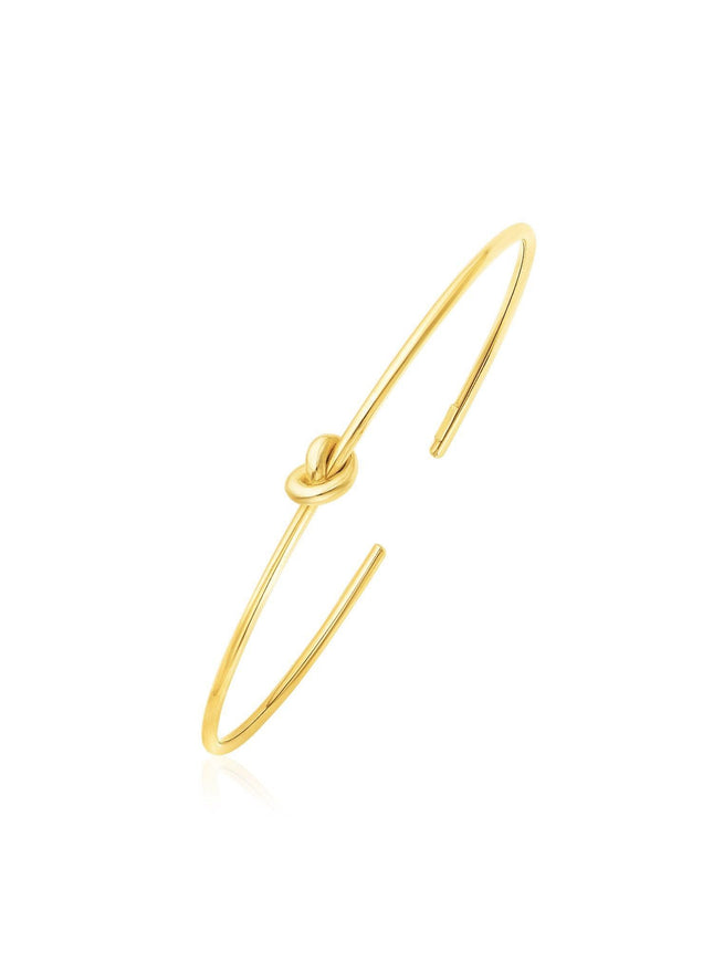 14k Yellow Gold Polished Cuff Bangle with Knot - Ellie Belle