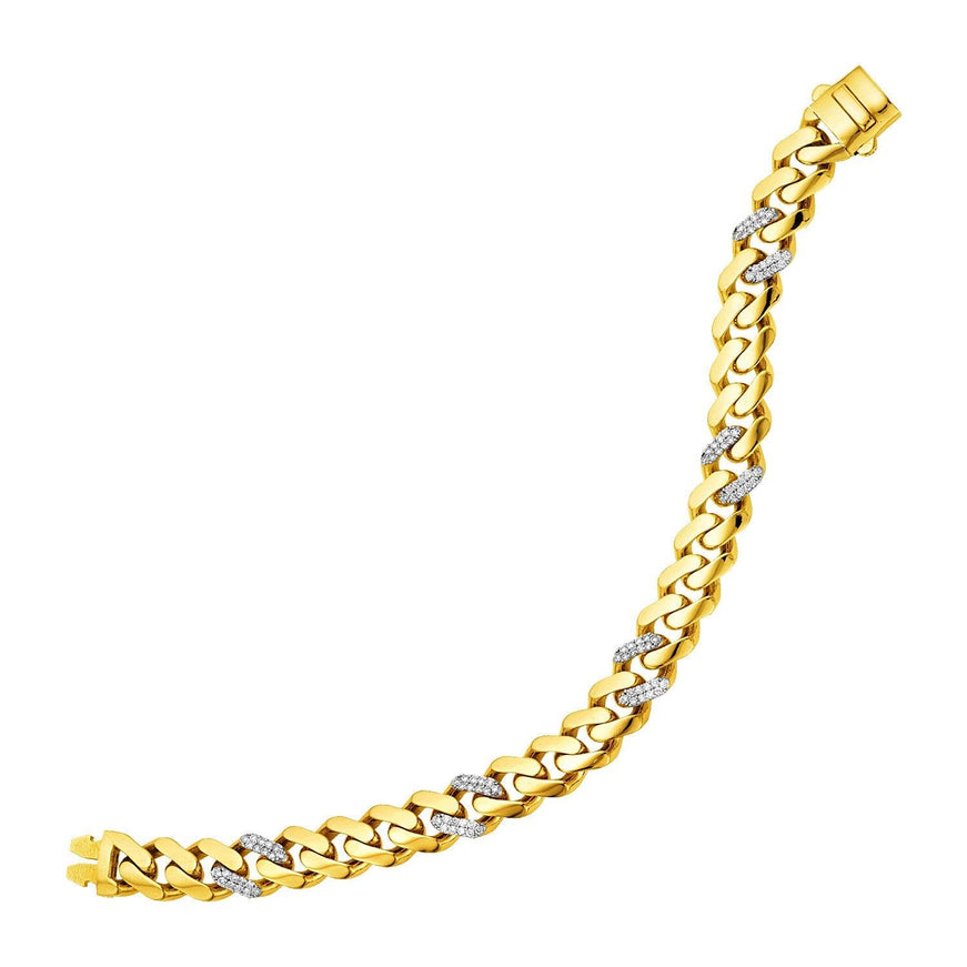 14k Yellow Gold Polished Curb Chain Bracelet with Diamonds - Ellie Belle