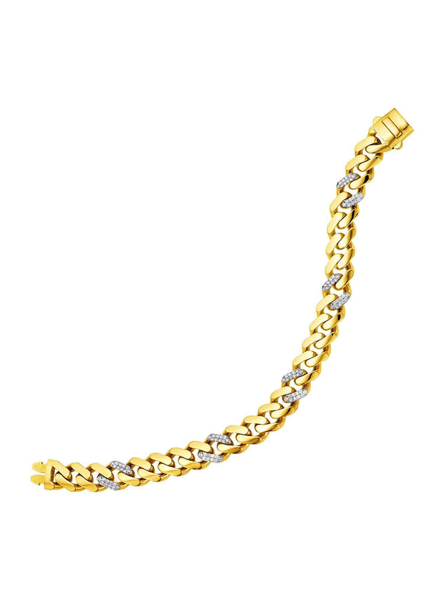 14k Yellow Gold Polished Curb Chain Bracelet with Diamonds - Ellie Belle