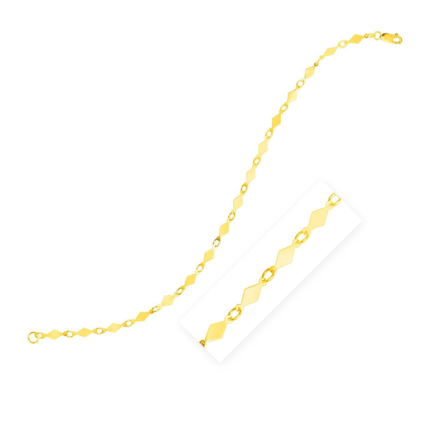 14K Yellow Gold Polished Diamond Motif Chain Bracelet - Ellie Belle