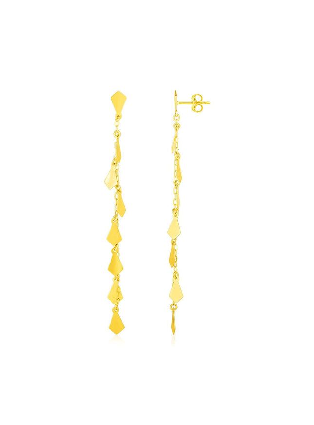 14K Yellow Gold Polished Diamond Motif Dangle Earrings - Ellie Belle