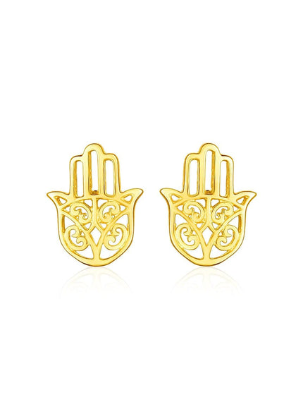 14k Yellow Gold Polished Hand of Hamsa Post Earrings - Ellie Belle