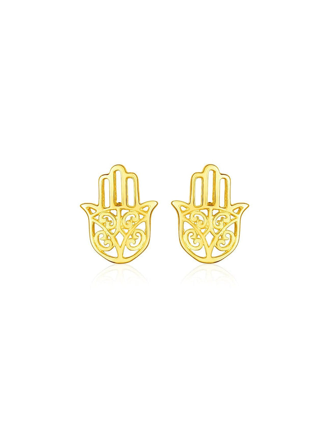 14k Yellow Gold Polished Hand of Hamsa Post Earrings - Ellie Belle