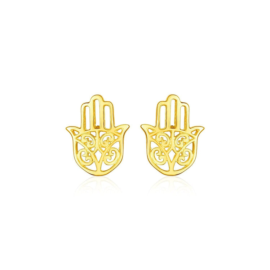 14k Yellow Gold Polished Hand of Hamsa Post Earrings - Ellie Belle