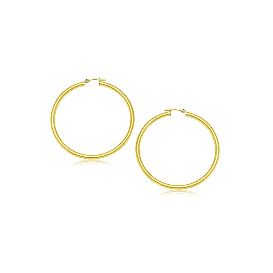 14k Yellow Gold Polished Hoop Earrings (2- mm) - Ellie Belle